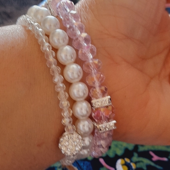 Set Of 3 Bracelts , Pearl, Crystal, - Picture 11 of 11
